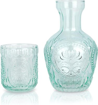 Curator Home Vintage Nightstand Water Carafe and Glass Set - 750 ml Capacity - Elegant Glass Jug for Water, Juice, or Wine - Stylish Home Decor for Kitchen or Dining Room (Light Blue)