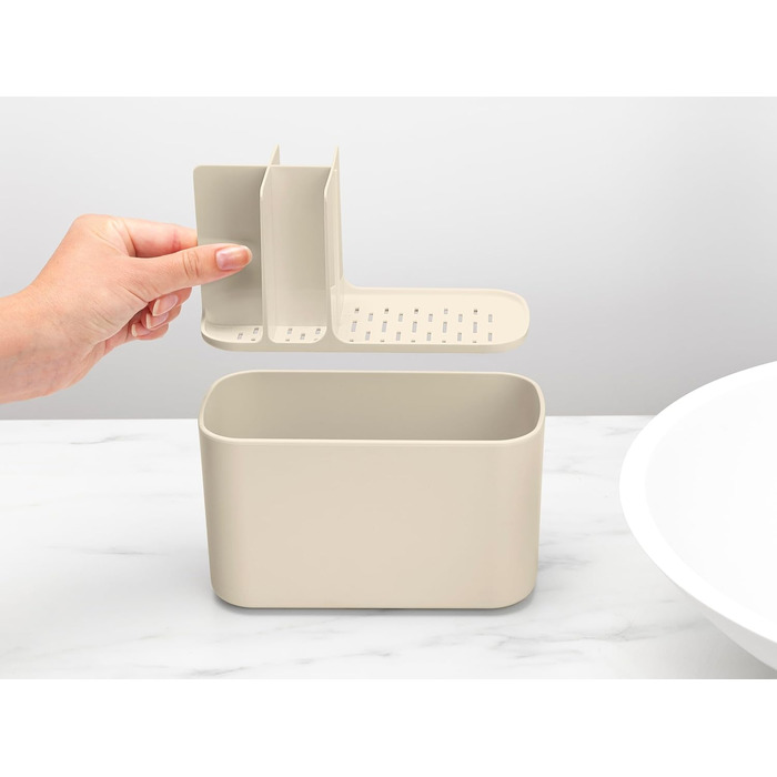 Полиці для ванної Brabantia Renew Soft Beige, підставка для раковини, тримач для зубних щіток, нековзна, корозійностійка, легко миється, 19,7x9,8x11 см
