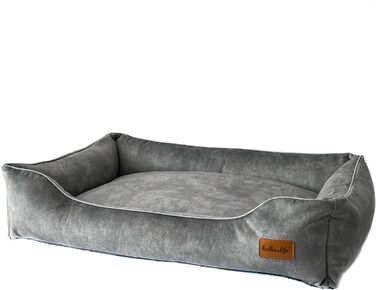 Софа для собак з велюру – знімний та пральний лежак з високими бортиками – для малих та великих собак (M (80x50x18 см), Сірий)