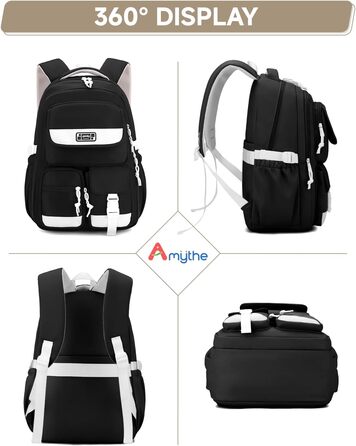 Шкільний рюкзак для підлітка: містка модель для дівчаток 3-5 класів, для середньої та старшої школи, зручний для подорожей та відпочинку (чорний)