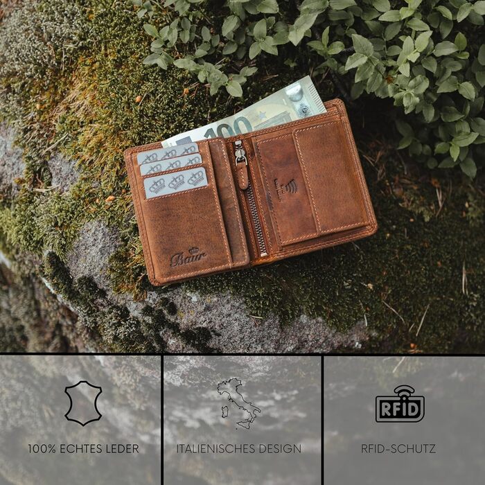 Baur Men's Wallet | Genuine Buffalo Leather | Wallet with RFID Protection | Vertical Portemonnaie (Wallet) | Money Bag with Coin Pocket | Wallet with Many Card Slots (Standard Vertical)