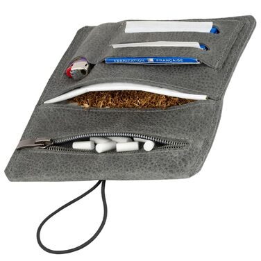 Simaru Personalized Leather Tobacco Pouch with Engraving for 30g Tobacco Bag, Genuine Leather Rolling Pouch incl. Filter Compartment and Sheets Holder (Dark Grey) (Dark Grey)
