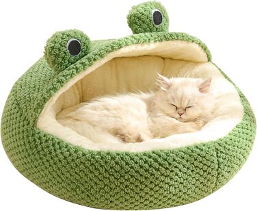 Килимок для кота з капюшоном у вигляді жаби, м'який, плюшевий, круглий, з підкладкою, для зими та осені, антиковзкий, з підкладкою, для домашніх тварин