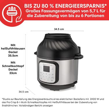 Instant Pot Duo Crisp + Air Fryer 11-in-1 Electric Multi-Cooker 5.7 L - Pressure Cooker, Air Fryer, Slow Cooker, Steamer, Dehydrator with Grill, Keep Warm and Baking Function, Stainless Steel Silver 5.7 Liter Duo Crisp + Air Fryer