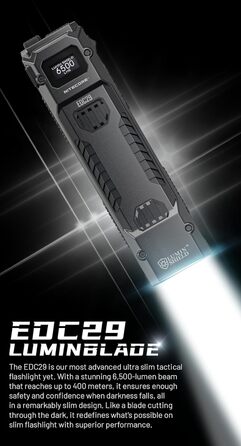 Ліхтарик Nitecore EDC29 Luminblade – тактичний USB-ліхтар, надяскравий 6500 люмен, до 61 години роботи