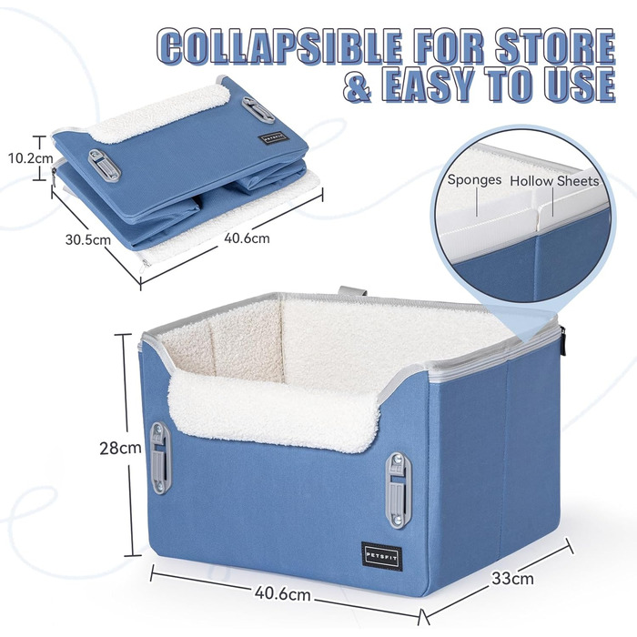 Автокрісло для собак Petfit - безпечне автокрісло для маленьких собак, корзина для собак у машину, автоліжко з миючими чохлами (S, Navy Blue)