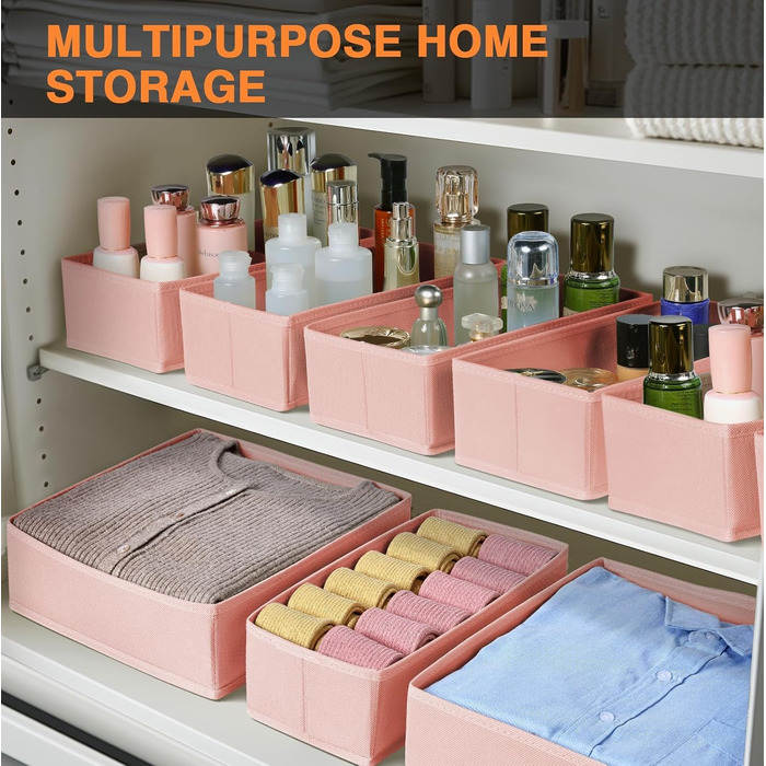 Drawer Organizer - Foldable Underwear Organizer Storage Box Fabric 16 Pieces Organizer Closet for Clothes, Socks (12 Pieces, Pink)