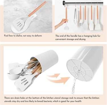 Набір кухонних аксесуарів Howephofly: 23 шт. з силікону, антипригарні, стійкі до нагріву, з тримачем та гачками для підвішування (білий)