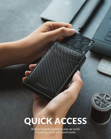 Кредитне портмоне VULKIT з RFID захистом, шкіряне, автоматична висувна картка, для карток та нотаток, чорне