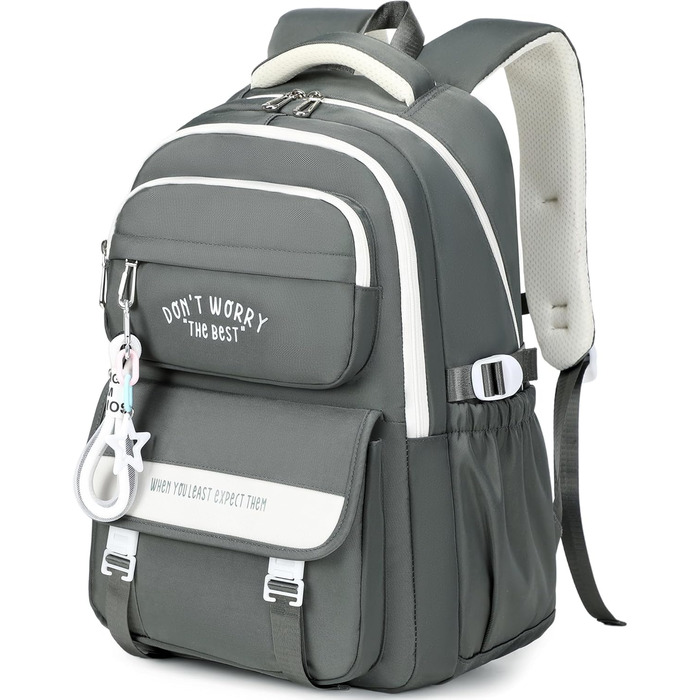Шкільний рюкзак для підлітків (дівчаток та хлопців), багато кишень, водонепроникний, з відділенням для ноутбука 15,6 дюймів (сірий)