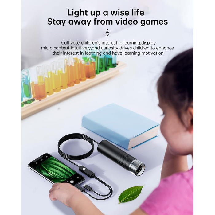 USB мікроскоп для смартфона, 1080P HD, 10-200x, з LED підсвічуванням, сумісний з iOS, Android, Tablet
