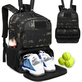 BlesMaller Tactical Tennis Backpack with Shoe Compartment & Racket Protection - Unisex Sports Bag (Camo)