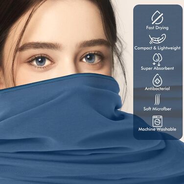 PUWOWYE Набір рушників з мікрофібри (2 шт.): великий 160x80 см + маленький 80x40 см, швидковисихаючі, для спорту, фітнесу, сауни, пляжу, подорожей та відпочинку на природі, блакитні