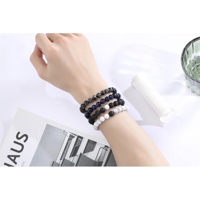 Чоловічі браслети з натурального каміння: тигрове око, лава, онікс, бірюза, лазурит (3-4 шт.)