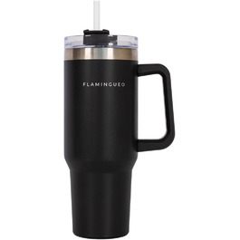 Термокружка з трубочкою Flamingueo - термос, сталева, 1,18л, блакитний (чорний), зберігає холод 24г, гаряче - 10г