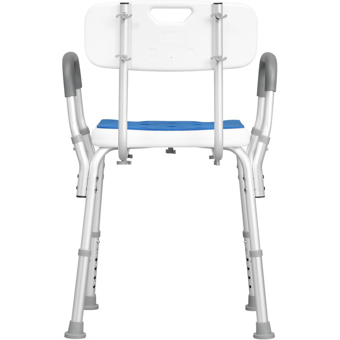 EUGAD Shower Chair, Shower Stool for Seniors, with Armrests and Backrest, Height Adjustable 6 Levels, 40 cm-54 cm, Non-Slip Shower Seat, Stable Bath Seat, Made of Aluminum and Plastic, White and Blue