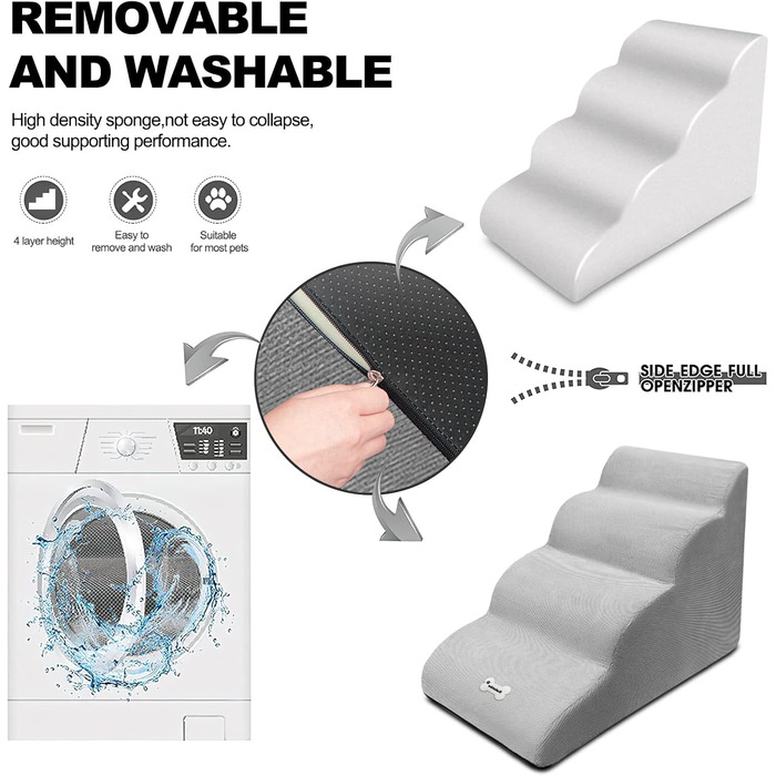 Сходинки для тварин Galatée: 4 сходинки, знімна та миюча, протиковзка, для високих ліжок/диванів (білий)