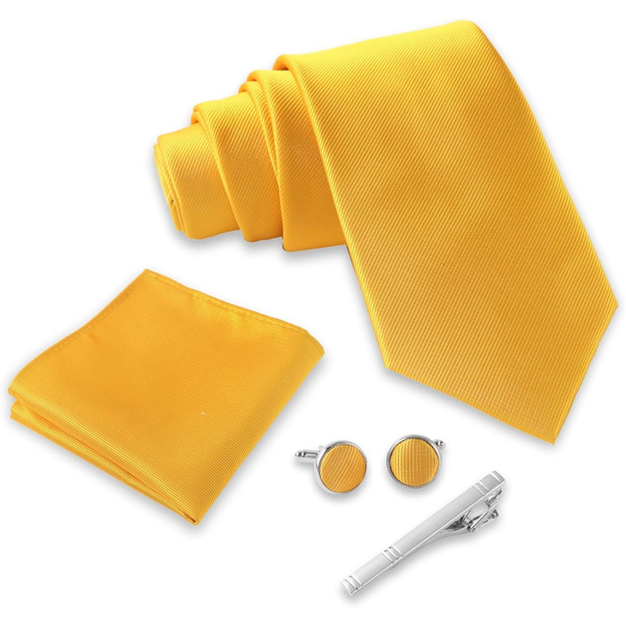 Набір краваток Massi Morino для чоловіків з кишеньковим хустиною, краватковою голкою та запонками, подарункова коробка - ідеально на весілля, жовтий, універсальний розмір