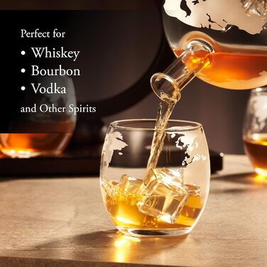 Crystal Whiskey Decanter Globe Set with 4 Glasses - Bourbon, Rum, Scotch Gift for Men, Dad, Him - Transparent Globe Decanter Set