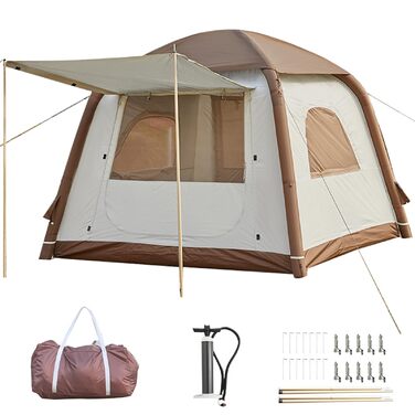 Надувний кемпінговий намет Glamping для 2/4/6/8 осіб 2025: швидкий монтаж, захист від дощу та москітної сітки, коричнево-бежевий