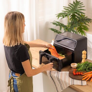 Фритюрниця без олії Cecotec Cecofry Advance 9000 Window 9L. Потужність 2200W, рухома перегородка, подвійний контроль температури 80-200ºC, вікно, PerfectCook, чорний колір, 1 кошик