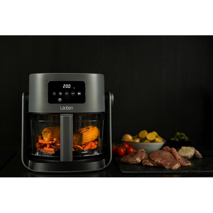 Аерофритюрниця Lauben Glass&Grill 3в1, 5,5 л, скляний кошик, 6 програм, гриль і сковорідка, електрична