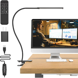 Лампа настільна LED Mojimdo 77 з пультом, 40 см, 3 кольори, 5 рівнів яскравості, гнучкий поворот 360°, USB-зарядка, чорна (70 см висота)