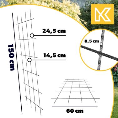 KADAX Шпалера для рослин із сталі 60x150 см, садове металеве гратчасте решітка для витких рослин, троянд, балкона, тераси
