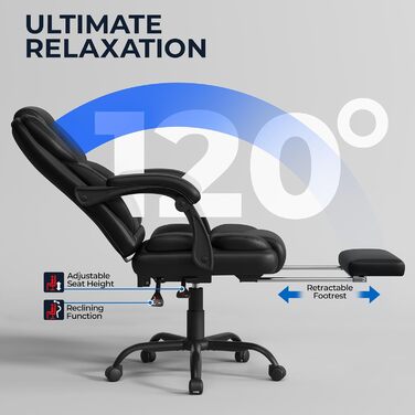 Ергономічне крісло Yaheetech для офісу, керівника з підставкою для ніг, регульовані підлокітники, комп'ютерне крісло з високою спинкою, чорне