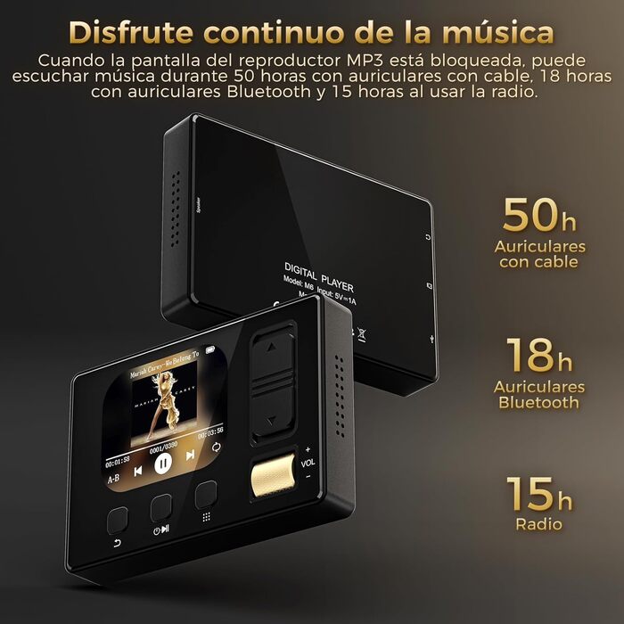 MP3 плеєр 32GB з Bluetooth 5.3, HiFi звук, для дітей, чорний. Радіо FM, підтримка TF карти до 128GB, еквалайзер, навушники в комплекті