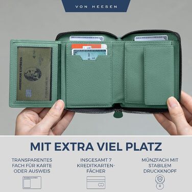 VON HEESEN гаманець із натуральної шкіри з RFID-захистом, бірюзовий, для чоловіків та жінок, з монетницею