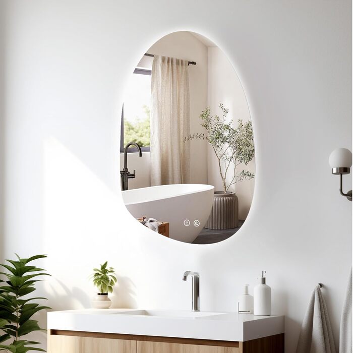 LED дзеркало для ванної кімнати з підсвічуванням 70x50 см, холодне біле світло 6000K, енергозберігаюче, диммування, проти запотівання