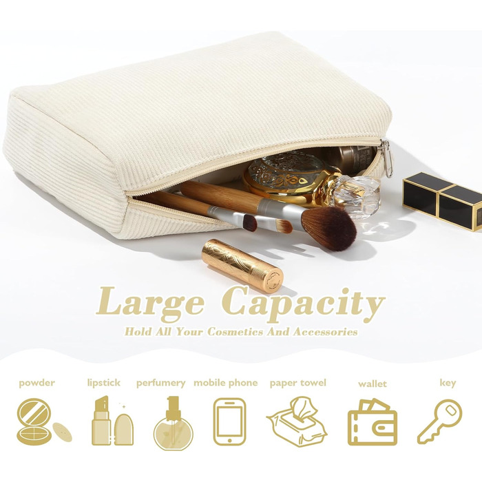 Набір косметичок 3 шт. з квітковим візерунком, жіноча косметичка для подорожей та повсякденного використання | Косметичка для макіяжу для жінок та дівчат (Бежевий)