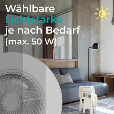 Стельовий вентилятор Noaton Triton 12050B з LED підсвіткою, диммування, 3 режими кольору, пульт ДУ, таймер, діаметр 50 см, білий