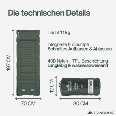 Каремат надувний екстра-товстий 12 см, ширина 70 см з помпою та подушкою для кемпінгу, туризму та велопоходів