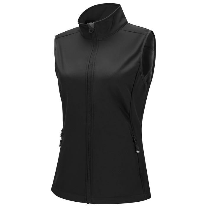 Жіноча легка софтшеллова жилетка 34 розмір, чорна: водонепроникна, вітростійка, для бігу, гольфу, хайкінгу