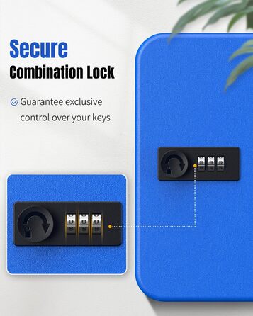 Шкафчик для ключів Uniclife на 60 позицій з комбінацією та ключовим замком, переналаштовується, цифрова скринька безпеки, органайзер для ключів з регульованими полицями (20 ключів, блакитний)
