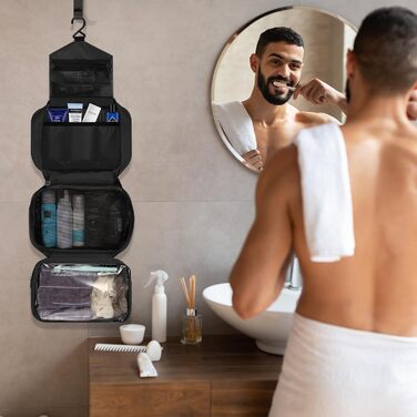 Чоловіча та жіноча дорожня туалетна косметичка, водонепроникна, складна, чорного кольору