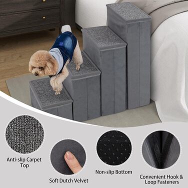 Сходинки для собак SOARS: складана пандус для домашніх тварин з місцем для зберігання, антиковзкі, до 50 кг, для собак та котів, під ліжко/диван (сірий, 38 x 65 x 58 см)