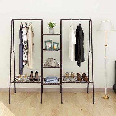 JURMERRY Metal Clothes Rack Clothes Rod Garment Racks with Shoe Storage, (Bronze)