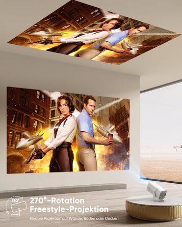 Mini проєктор Beamer з WiFi Bluetooth, 1080P Full HD, підтримкою Netflix, електричний, з автофокусом та автоматичною корекцією трапеції, 270° обертання для домашнього кінотеатру