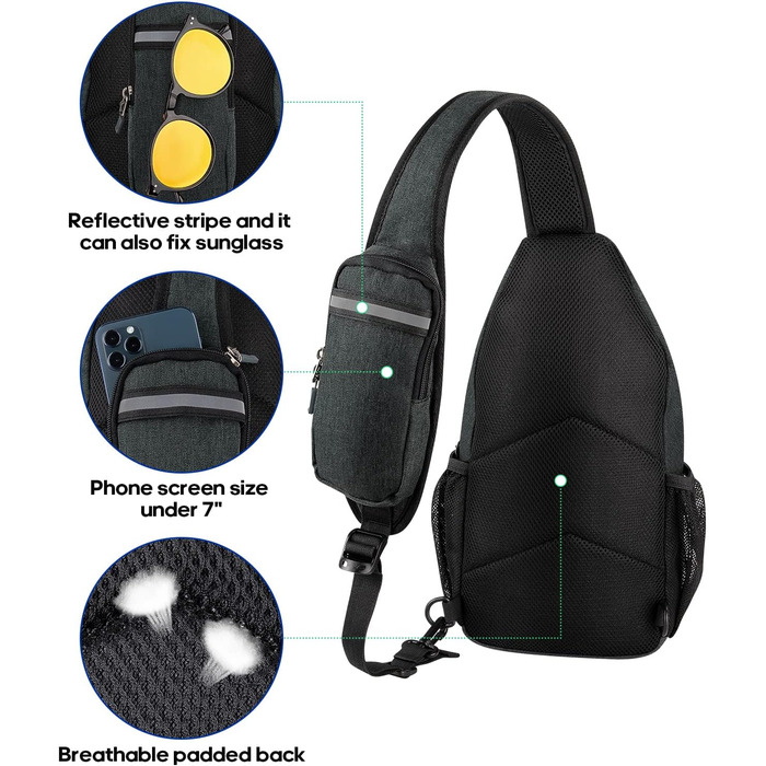 Сумка на плече WATERFLY Sling Rucksack для чоловіків і жінок, регульований ремінь, для прогулянок та подорожей