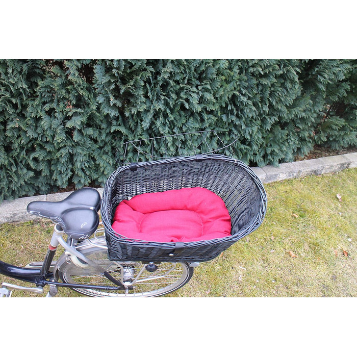 Корзина для велосипеда для перевезення багажу з лози з металевою сіткою та подушкою, чорна XL або XXL. Підходить для собак та інших тварин. Розміри XXL: 60 x 40 x 50 см (без подушки).