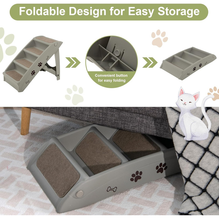 Сходинка для тварин SOARS: 4 сходинки, килимок з фетру, для котів та собак до 60 кг, сірий колір
