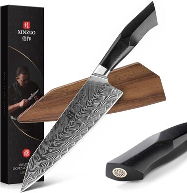 XINZUO ніж кухарський Дамаск 21.5см, Kiritsuke Gyuto, професійний, сталь G10, магнітний чохол, серія Feng