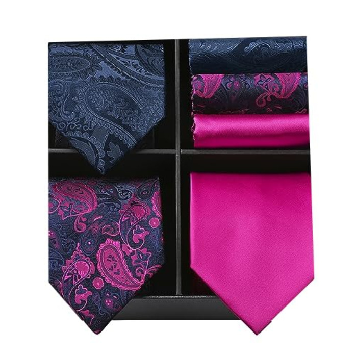 HISDERN Комплект краваток для чоловіків (3 шт.) Класичні, елегантні краватки та нагрудний хустинка з шовку. Ідеально для весіль та свят. Універсальний розмір.