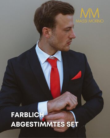 Комплект чоловічий Massi Morino: краватка, нагрудна хустка, запонки, голка для краватки, подарункова коробка - червоний колір, універсальний розмір, ідеально для весілля