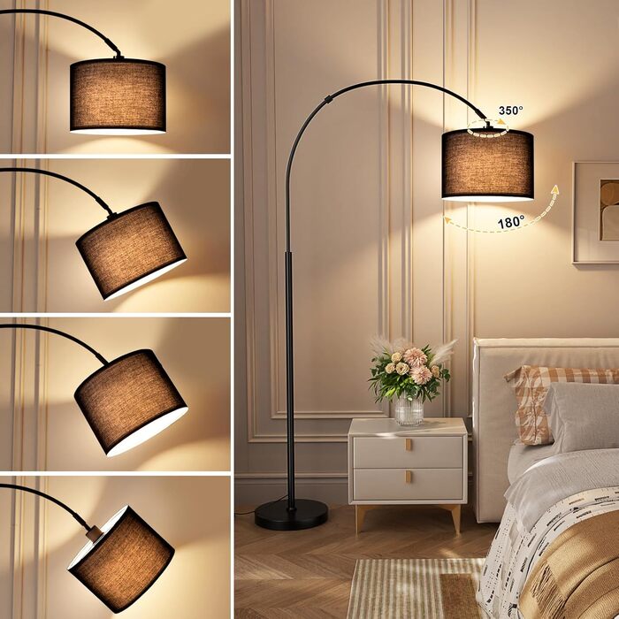 Торшер для вітальні Stehlampe з димером, LED E27, пульт ДУ, 3000K-6000K, бежевий (чорний абажур + чорна база)