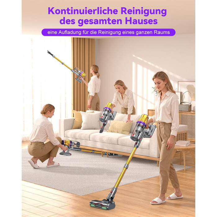 Бездротовий акумуляторний пилосос H9 58000Pa/650W з LED-дисплеєм та антизаплутувальною насадкою для тварин, килимів та твердих поверхонь, золотистий