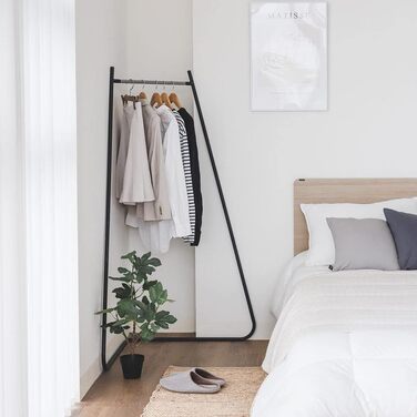 Iris Ohyama Stylish Clothes Rack, Ladder, Includes Hooks, Robust Frame, Non-Slip, For Bedroom, Studio, Closet, Space-Saving, Clothes Drying Rack, Easy Assembly, PI-O150 (Black, Folding)